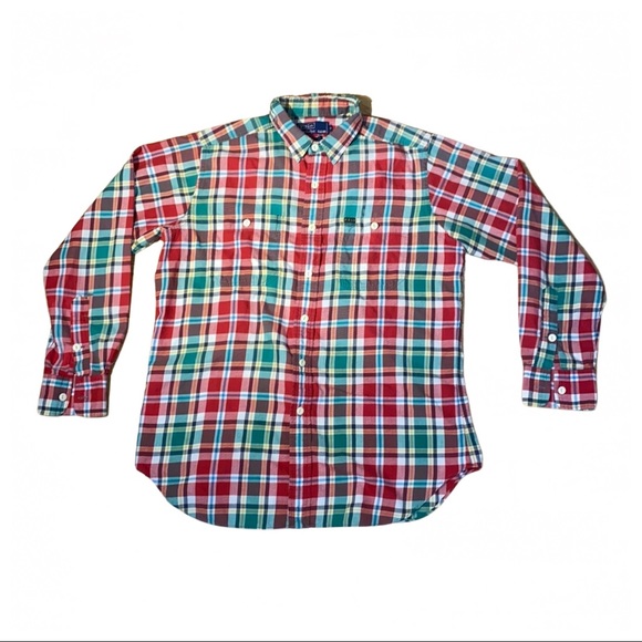Vintage Late 1980s Polo Ralph Lauren Mens Button Down in red and green plaid M - Picture 12 of 12